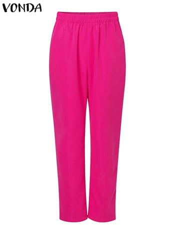 Плюс размер 5XL VONDA Дамски модни комплекти Ежедневни топове с дълъг ръкав Комплекти панталони с щампи Свободни панталони с ластик на талията Ретро Oversize 2 бр.