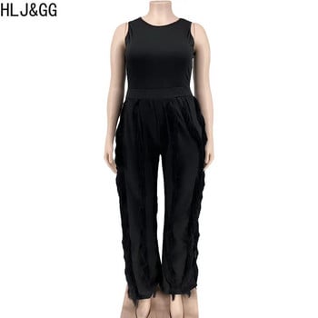 HLJ&GG Plus Size Γυναικείες φόρμες XL-5XL Casual Αμάνικα φορμάκια και Φούντες Παντελόνια Σετ δύο τεμαχίων Γυναικείες μασίφ φόρμες 2 τμχ