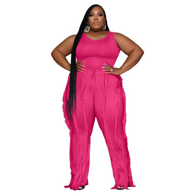 HLJ&GG Liela izmēra sieviešu tērpi XL-5XL Ikdienas Bodiji bez piedurknēm un Pušķi Bikses Divdaļīgi Komplekti Sieviešu solīdi 2gab Treniņtērpi