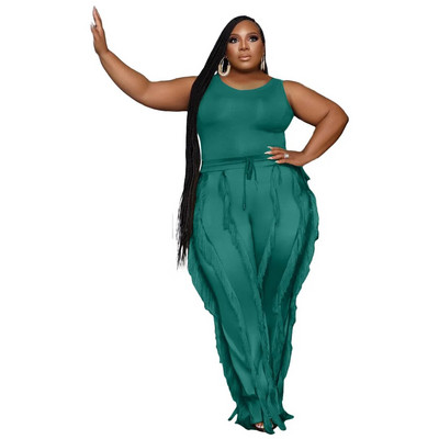 HLJ&GG Liela izmēra sieviešu tērpi XL-5XL Ikdienas Bodiji bez piedurknēm un Pušķi Bikses Divdaļīgi Komplekti Sieviešu solīdi 2gab Treniņtērpi