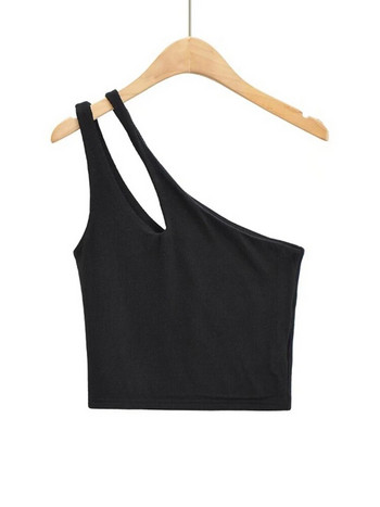 2024 Σέξι γυναικείο μπλουζάκι με μασίφ ελαστικό πλεκτό αμάνικο με έναν ώμο με κούφιο βασικό μπλουζάκι χωρίς πλάτη