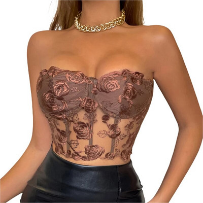 Camolă cu tuburi pentru femei, pentru adulți, din dantelă, de culoare uni, fără mâneci, fără spate, cu bretele spaghetti, crop tops, camisole de vară