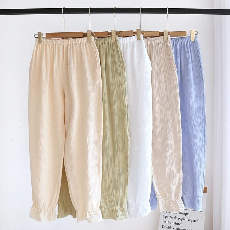 1 vnt Pavasaris Vasara Ruduo Nauji medvilniniai verpalai Kelnės Verano Pijama Mujer Pajama Femme Moteriški pižama Miego drabužiai Crepe Pantalones