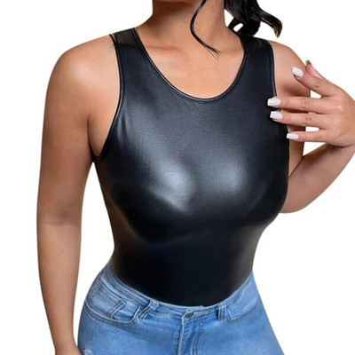 Seksi Y2K crne kožne crop top ženske tanke majice bez rukava 2023 Ljetni prsluk Femme Fashion Club Party Wear Majice Ženska odjeća