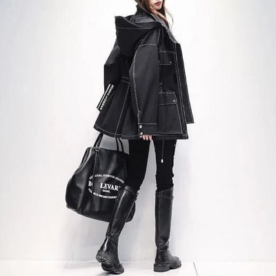 Naiste trepijope kapuutsiga õues, vihma ja veekindel tuulejakk, nööriga vöökoht plusssuuruses kevad-sügis vabaaja vaba tänavariided