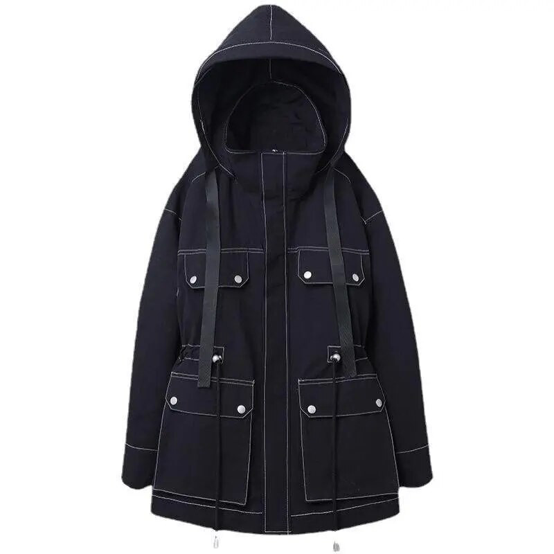 Naiste trepijope kapuutsiga õues, vihma ja veekindel tuulejakk, nööriga vöökoht plusssuuruses kevad-sügis vabaaja vaba tänavariided