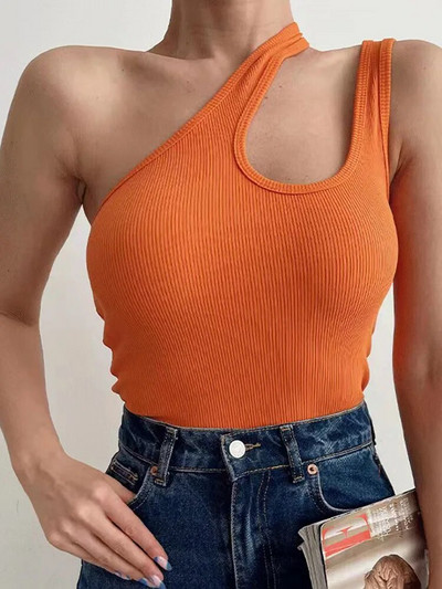 Ribber Sexy Cut Out Crop Top Green Ежедневни Дамски потници Твърди плетени тънки жилетки без гръб с отворени рамене Бели летни топове