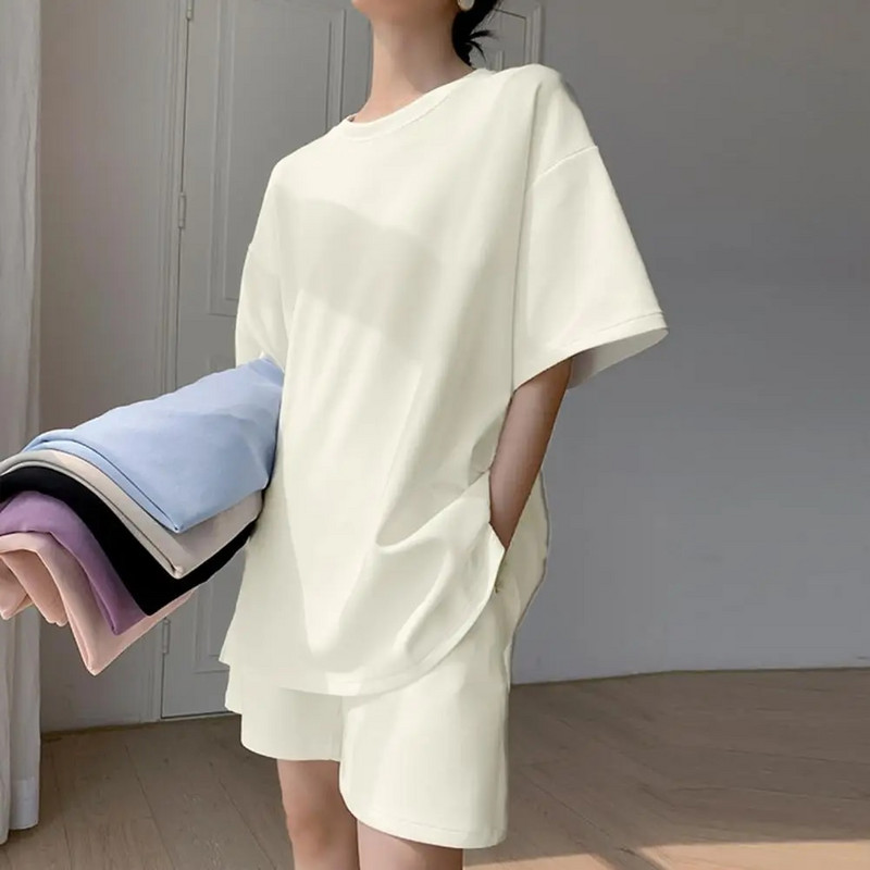 2 vnt./Kostiuminis kostiumas trumpomis rankovėmis, plonomis mergaičių aktyviomis apranga Vyriški laisvi marškinėliai šortai bėgimo apranga