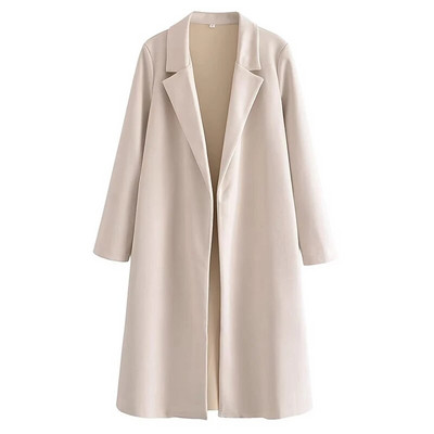 Elegantni dugi kaput s otvorenim ovratnikom za žene Ležerna jesen proljeće Nova jakna dugih rukava Ženski modni uredski ženski trenč kaputi
