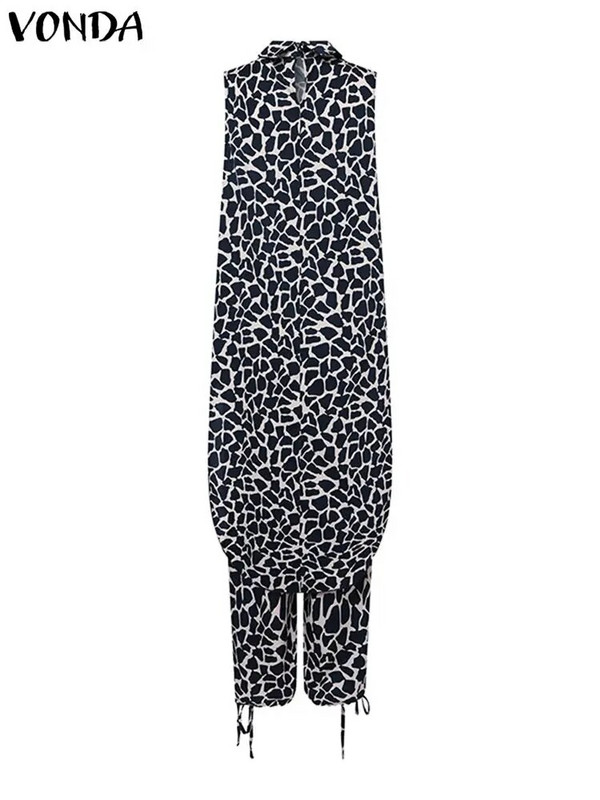 Plus veličina 5XL VONDA Ženski kompleti hlača s leopard printom Modna odijela Samostojeći ovratnik Bez rukava Asimetrični dugi top Ležerni prsluci 2 kom
