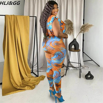 HLJ&GG Fashion Tie Dye Print Two Piece Σετ Γυναικείο αμάνικο Crop Top + Skinny Παντελόνι Αθλητικές φόρμες Plus Size Γυναικεία ασορτί στολή