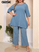 GIBSIE Ženski dvodijelni set veće veličine, majica kratkih rukava s O-izrezom i polurukavima, Ljetni ženski ležerni jednobojni kompleti hlača za žensku odjeću