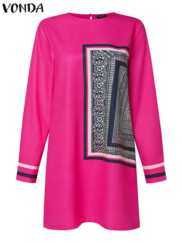 Plus veličina 5XL VONDA Ženski boemski kompleti Ležerne majice dugih rukava Kompleti hlača s printom Labave hlače s elastičnim strukom Retro oversize 2kom