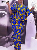 Plus Size 5XL VONDA Vintage Floral Σετ Φορέματος Καλοκαιρινά Γυναικεία κοντομάνικα βολάν 2 τμχ Casual τοπ Μποέμ μακριές φούστες
