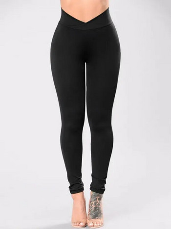 Goocheer Нов моден дамски еластичен клин с висока талия Фитнес тренировка Дълги тесни панталони Панталони Ежедневни дамски черни клинове