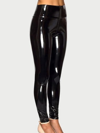 Нови дамски черни панталони тип молив Лъскава кожа PU Секси клинове Еластичен тънък тънък панталон с висока талия Еластичен моден ежедневен