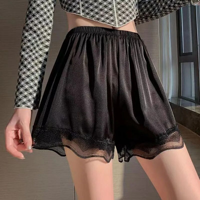 Pantaloni scurti largi din mătase de gheață pentru femei Pantaloni de siguranță din satin fără cusături Pantaloni scurți de pijama Lenjerie de corp Pantaloni de somn cool din dantelă