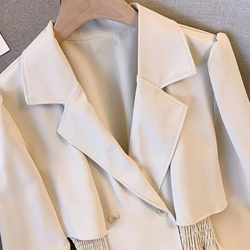 LKSK Корейска мода Двуредно тънко палто с ветровка Пролет Есен Свободно ветроустойчиво плътно улично палто
