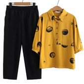 Nagy méretű női szettek 2023 nyári félujjú Lyocell pontmintás ing bő nadrágok kétrészes öltöny túlméretezett hajlított ruhák