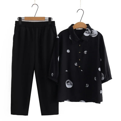 Nagy méretű női szettek 2023 nyári félujjú Lyocell pontmintás ing bő nadrágok kétrészes öltöny túlméretezett hajlított ruhák