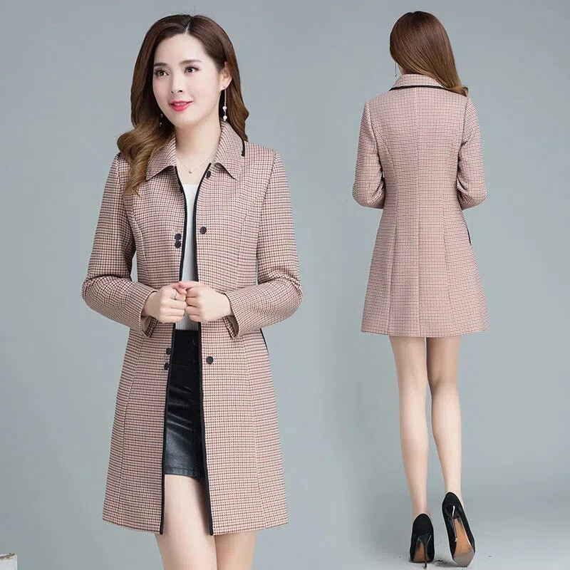 Γυναικείες καμπαρντίνες 2023 Νέα φθινοπωρινά χειμωνιάτικα ρούχα καρό ιδιοσυγκρασίας Ανεμοδράκος μονόστηθο πέτο Γυναικεία ρούχα μεσαίου μήκους