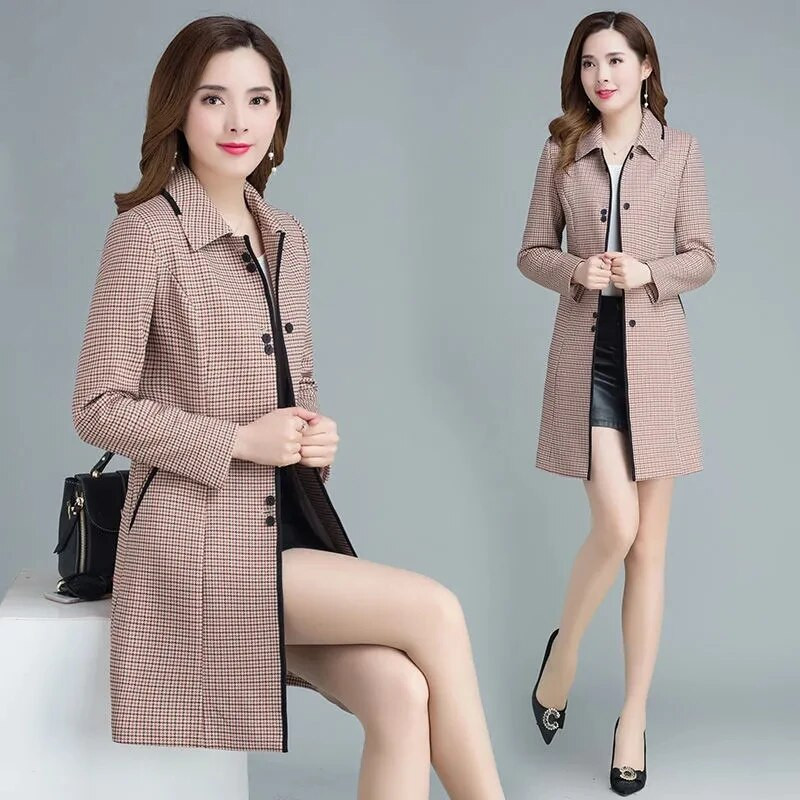 Γυναικείες καμπαρντίνες 2023 Νέα φθινοπωρινά χειμωνιάτικα ρούχα καρό ιδιοσυγκρασίας Ανεμοδράκος μονόστηθο πέτο Γυναικεία ρούχα μεσαίου μήκους