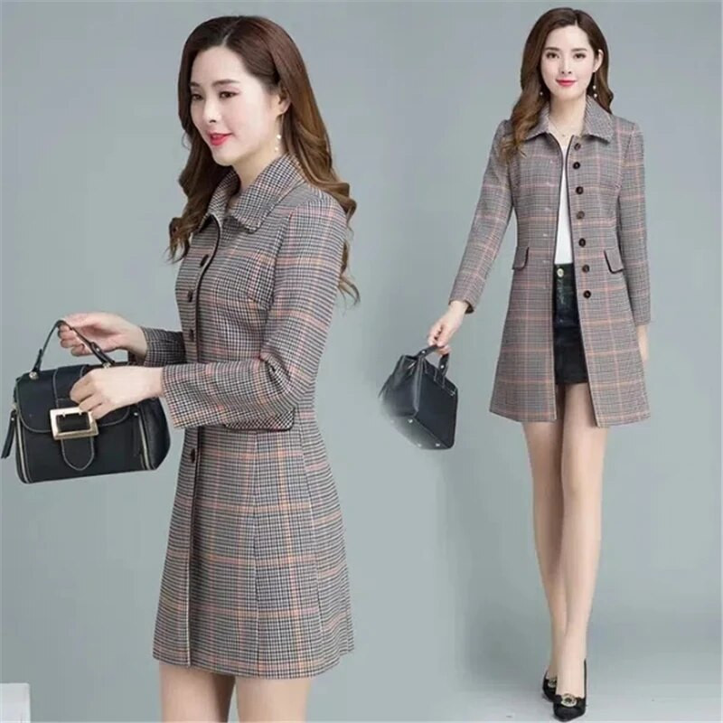 Γυναικείες καμπαρντίνες 2023 Νέα φθινοπωρινά χειμωνιάτικα ρούχα καρό ιδιοσυγκρασίας Ανεμοδράκος μονόστηθο πέτο Γυναικεία ρούχα μεσαίου μήκους