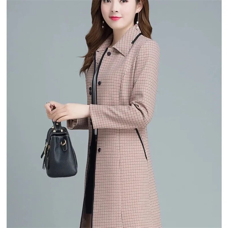 Γυναικείες καμπαρντίνες 2023 Νέα φθινοπωρινά χειμωνιάτικα ρούχα καρό ιδιοσυγκρασίας Ανεμοδράκος μονόστηθο πέτο Γυναικεία ρούχα μεσαίου μήκους