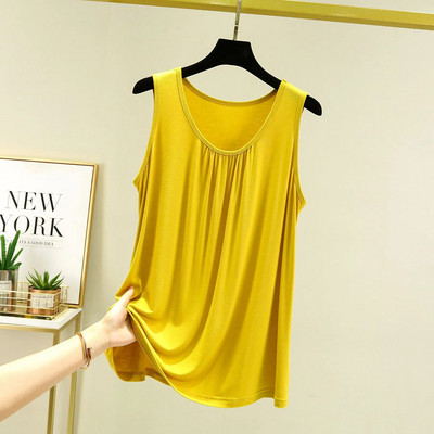 Vasariniai viršutiniai viršutiniai marškinėliai, didesnio dydžio O formos kaklelis, Modalinis klostuotas „Camis“ dėvimas viduje „Tee Tops“ be rankovių, laisvalaikis laisvas viršutinis trikotažas.