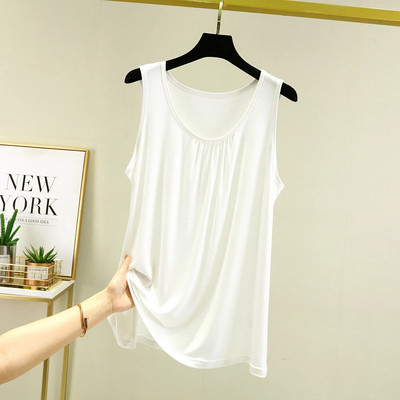 Vasariniai viršutiniai viršutiniai marškinėliai, didesnio dydžio O formos kaklelis, Modalinis klostuotas „Camis“ dėvimas viduje „Tee Tops“ be rankovių, laisvalaikis laisvas viršutinis trikotažas.