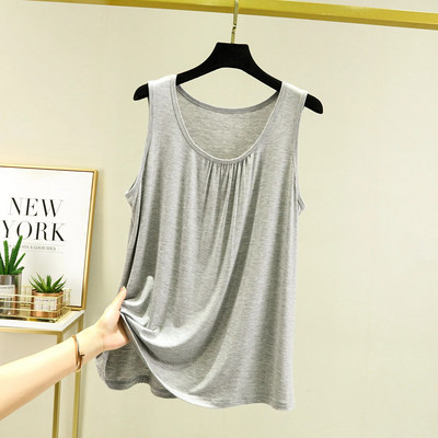 Vasariniai viršutiniai viršutiniai marškinėliai, didesnio dydžio O formos kaklelis, Modalinis klostuotas „Camis“ dėvimas viduje „Tee Tops“ be rankovių, laisvalaikis laisvas viršutinis trikotažas.