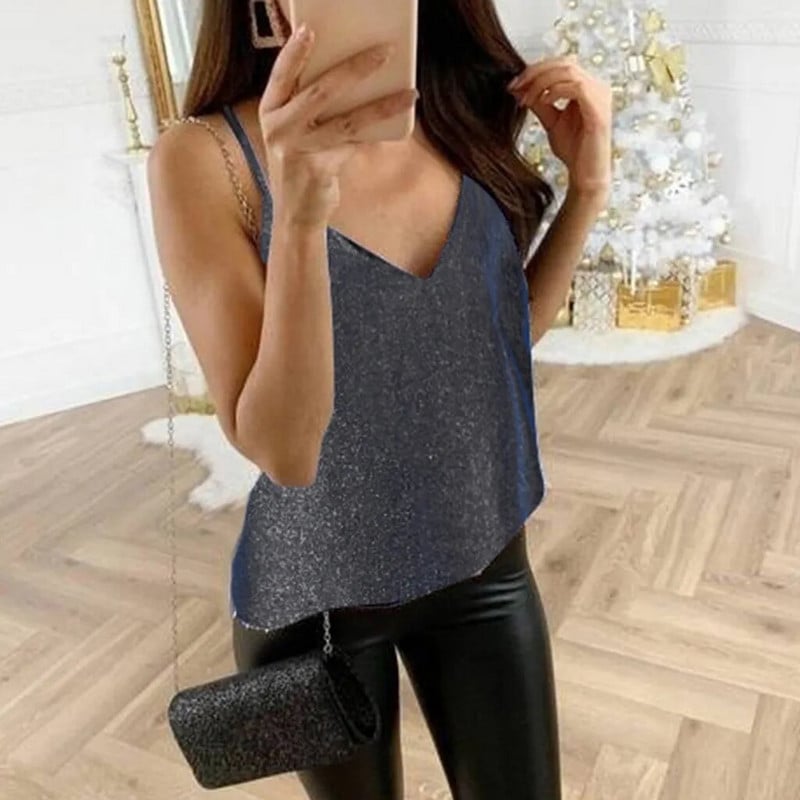 Γυναικεία Glitter Strappy Tank Tops Παγιέτες Γυναικεία Σέξι Sparkle Γιλέκο Cami Swing Clubwear Summer Tank Tops Party Camisas Tee