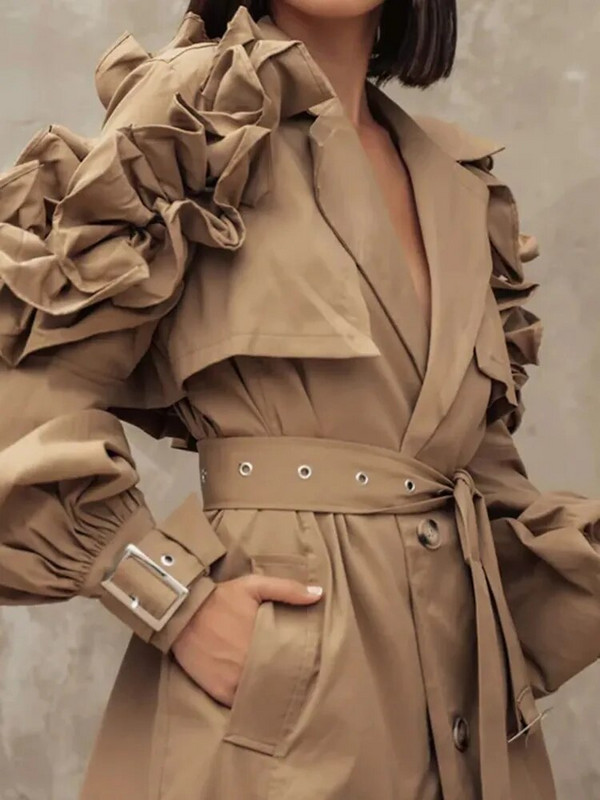 TWOTWINSTYLE jednobojni vjetrovi s remenom za žene, visoki struk i dugmad, elegantni trenčkoti, ženski