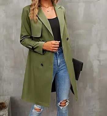 Γυναικεία καμπαρντίνα 2023 Νέο Φθινοπωρινό και Χειμερινό λεπτό μακρυμάνικο παλτό με διπλό στήθος Καμπαρντίνα Classic Slim Fit Πέτο