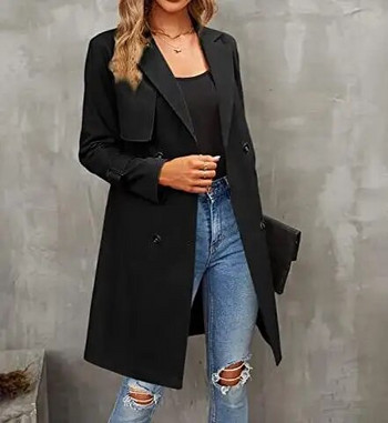 Γυναικεία καμπαρντίνα 2023 Νέο Φθινοπωρινό και Χειμερινό λεπτό μακρυμάνικο παλτό με διπλό στήθος Καμπαρντίνα Classic Slim Fit Πέτο