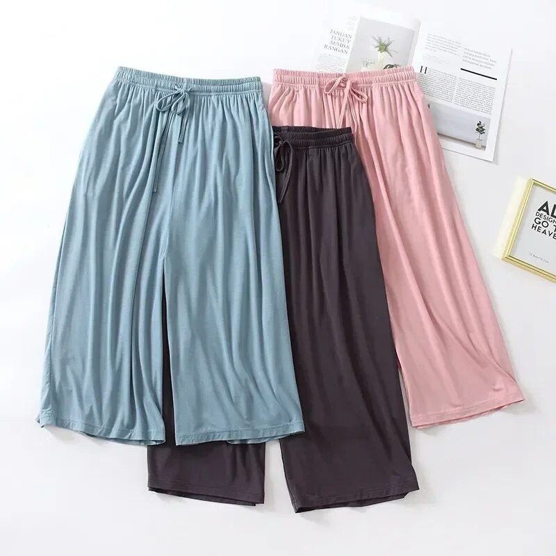 Pijamas Leg Γυναικεία Παντελόνια Modal Loose Size Homewear Solid Capris Plus Color Pijama για το σπίτι λεπτό φαρδύ καλοκαίρι
