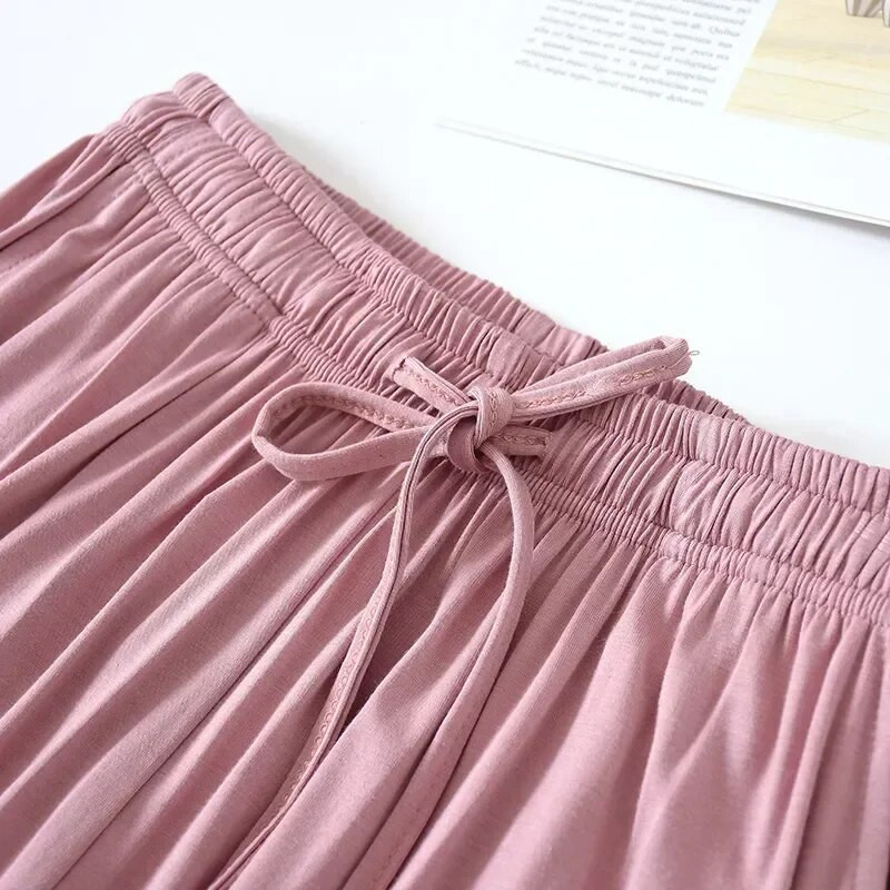 Pijamas Leg Γυναικεία Παντελόνια Modal Loose Size Homewear Solid Capris Plus Color Pijama για το σπίτι λεπτό φαρδύ καλοκαίρι