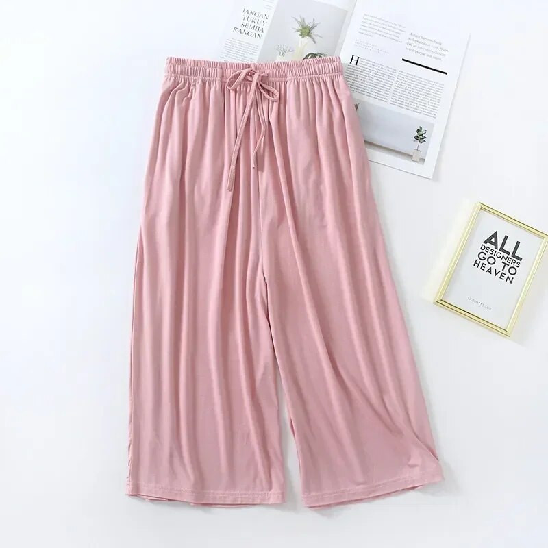 Pijamas Leg Γυναικεία Παντελόνια Modal Loose Size Homewear Solid Capris Plus Color Pijama για το σπίτι λεπτό φαρδύ καλοκαίρι