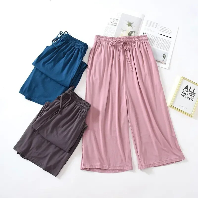 Pijamas Leg Γυναικεία Παντελόνια Modal Loose Size Homewear Solid Capris Plus Color Pijama για το σπίτι λεπτό φαρδύ καλοκαίρι