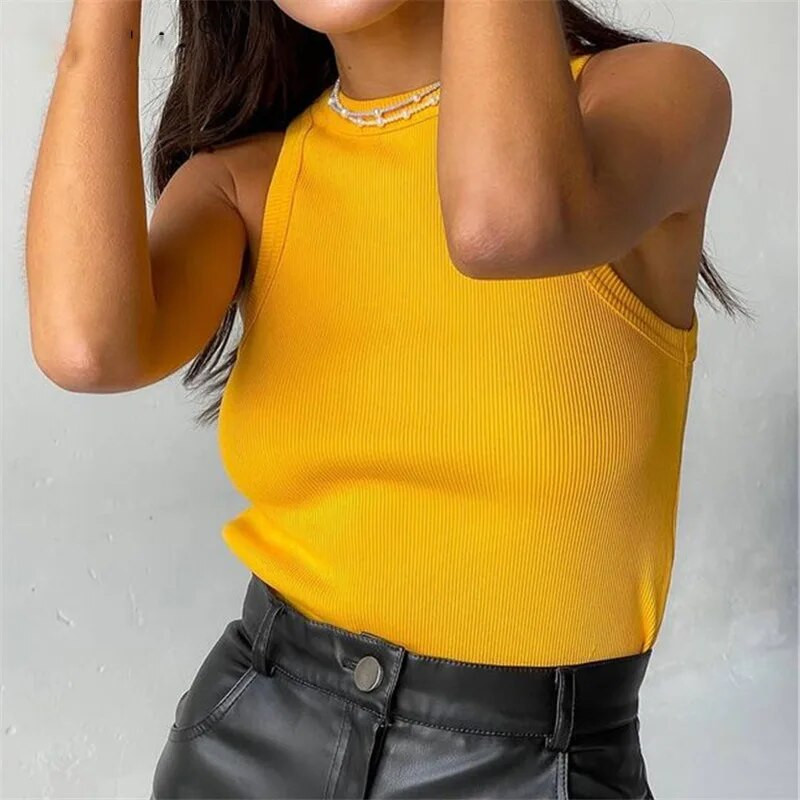 Mėlyni viršutiniai moteriški marškinėliai, laisvalaikio Y2k liemenė Moteriški viršutiniai marškinėliai su briaunotomis megztomis viršūnėmis, kaklo, vasariniai, moteriški marškiniai