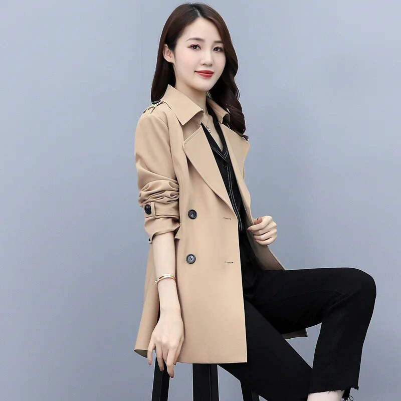 2023-as új koreai divat tavaszi, őszi felvonókabát női rövid, kétsoros, alkalmi női felsőkabát, széldzseki, női felsőruházat