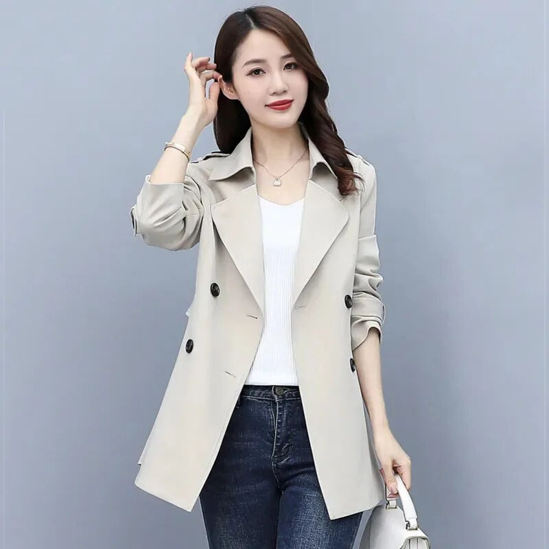 2023-as új koreai divat tavaszi, őszi felvonókabát női rövid, kétsoros, alkalmi női felsőkabát, széldzseki, női felsőruházat