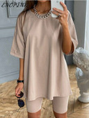 Szilárd, kétrészes női szett 2023 nyári alkalmi rövid ujjú póló és rövidnadrág szett Női túlméretezett utcai sportruha