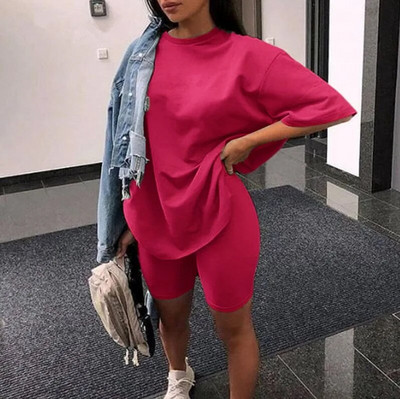 Szilárd, kétrészes női szett 2023 nyári alkalmi rövid ujjú póló és rövidnadrág szett Női túlméretezett utcai sportruha