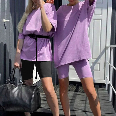 Szilárd, kétrészes női szett 2023 nyári alkalmi rövid ujjú póló és rövidnadrág szett Női túlméretezett utcai sportruha