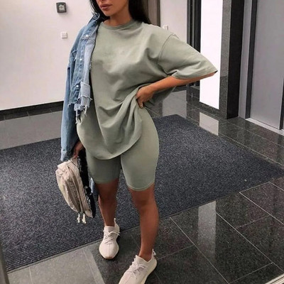 Szilárd, kétrészes női szett 2023 nyári alkalmi rövid ujjú póló és rövidnadrág szett Női túlméretezett utcai sportruha