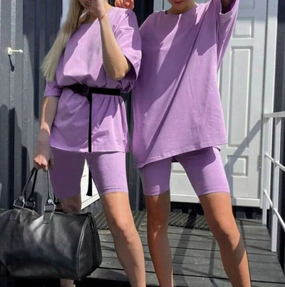 Szilárd, kétrészes női szett 2023 nyári alkalmi rövid ujjú póló és rövidnadrág szett Női túlméretezett utcai sportruha