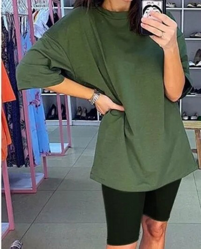 Szilárd, kétrészes női szett 2023 nyári alkalmi rövid ujjú póló és rövidnadrág szett Női túlméretezett utcai sportruha