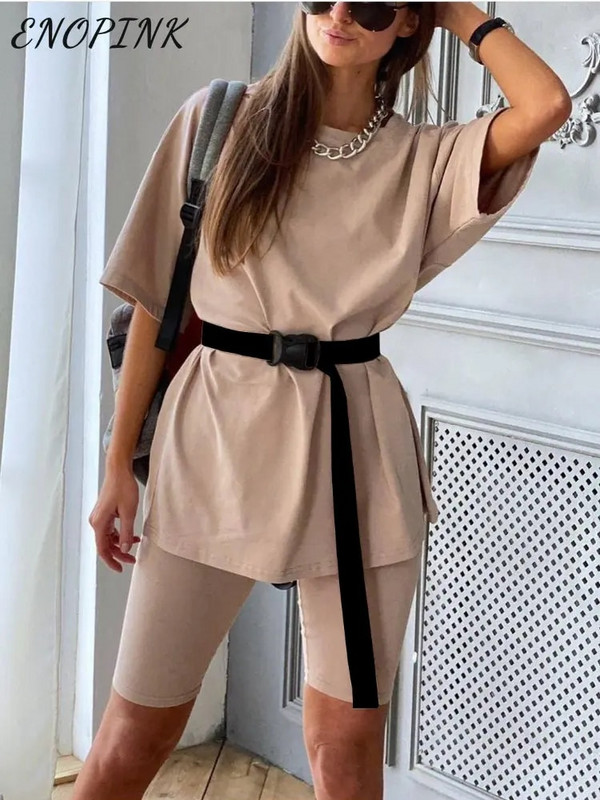 Szilárd, kétrészes női szett 2023 nyári alkalmi rövid ujjú póló és rövidnadrág szett Női túlméretezett utcai sportruha