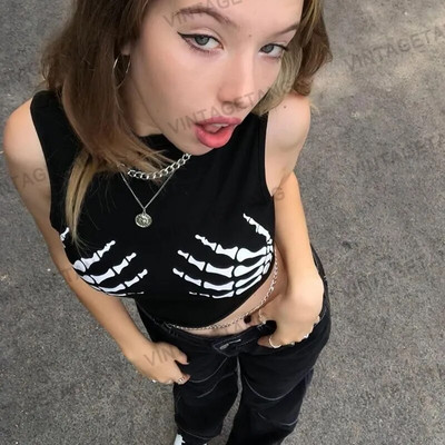 Vintažiniai grafiniai juokingi marškinėliai Moteriški gatvės apranga apvaliomis kaklomis trumpomis rankovėmis, plonomis grunge spalvos, apkarpytos viršutinės dalies, moteriškos vasaros Kawaii Y2K